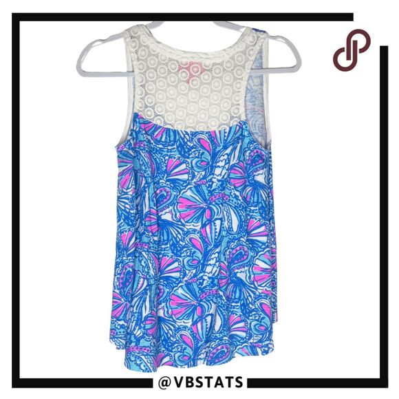 Lilly Pulitzer for Target Women's My Fans Crochet High Low Tank Top Blue Small - Picture 2 of 7